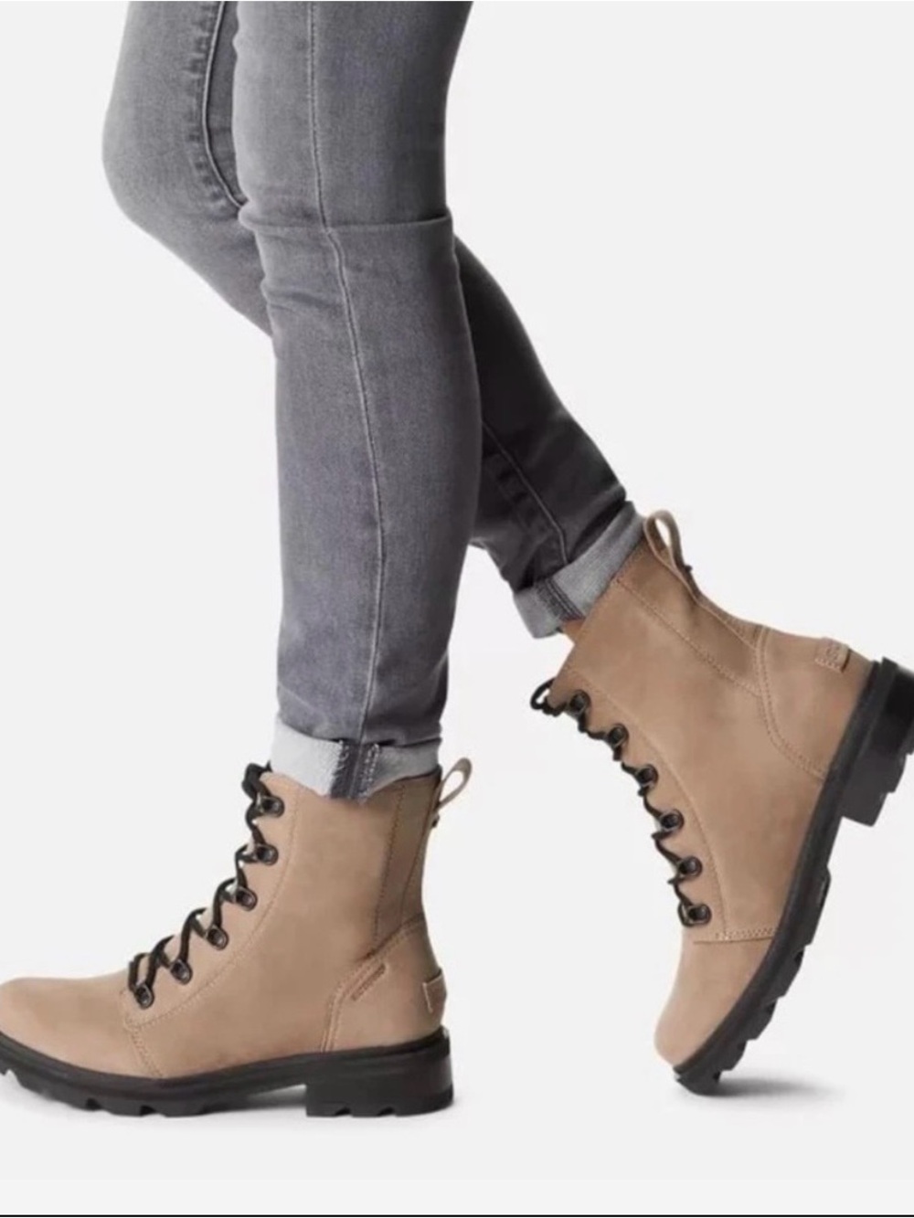 Sorel Lennox Lace -SZ 6- Tan Waterproof Suede Lace-Up Moto Boots